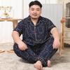 Мужской хлопковый пижамный комплект Mei Ji Yun с лацканами - Короткий рукав, Длинные брюки, Большой размер