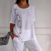 2024 Women's Summer Cotton Linen Style Single-Breasted Casual Shirt, European and American Fashion Trend