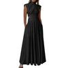 Women's Summer Sleeveless Long Dress Mock Neck Waist Hollow-Out Maxi Dress A Line