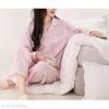 Yes Family Double Gauze Pajama Long Front Striped Size Pink Women's Set, 100% Cotton, Sleeves, Opening, Pattern, M,