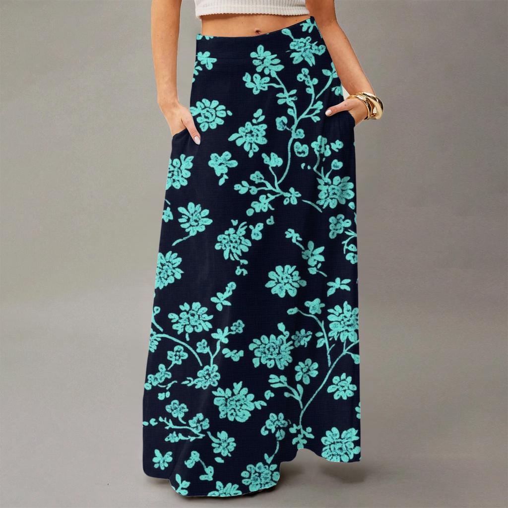 Женское струящееся платье макси, обычная повседневная юбка в стиле бохо с цветочным принтом