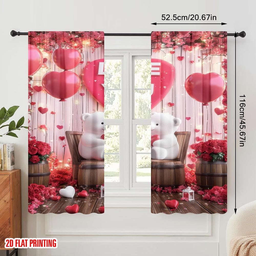2 шт., 2D печать на ткани Занавеска Популярный медведь День святого Валентина Прочная 100% полиэстеровая ткань (без удилища) Внутренние украшения для