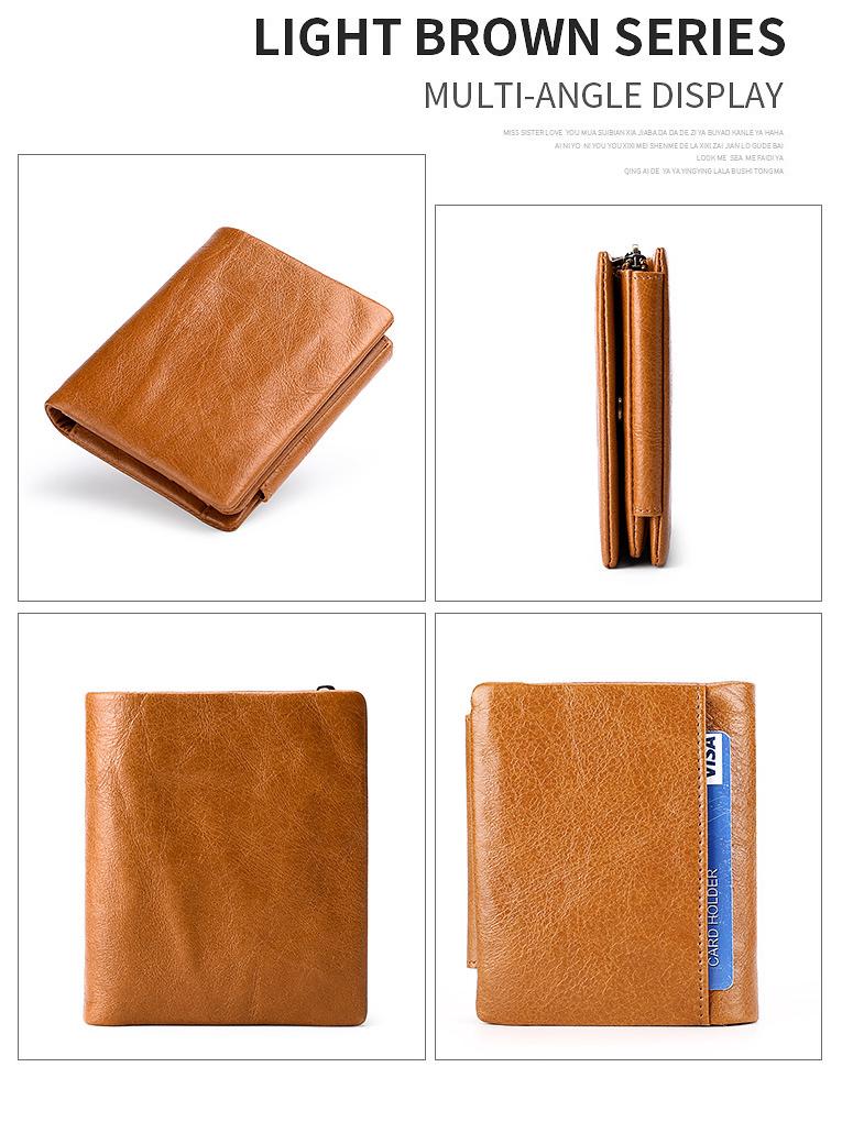 Мужской кожаный кошелек Trifold Retro RFID - короткий, с защитой от кражи и несколькими отделениями для карт