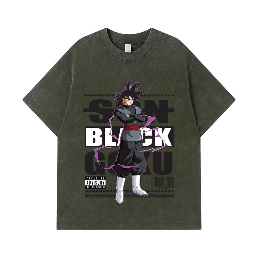 275 GSM Washed T-shirts 100% Cotton Dragon Ball V16 Black Goku Print Unisex Heavy Cotton T Shirt
