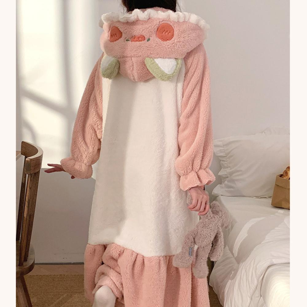 Милый комбинезон с капюшоном и животными, пушистый пижамный комплект, женский зимний фланелевый комбинезон, халат, ночная рубашка, розовая ночная рубашка с героями мультфильмов, домашняя одежда, подарок для пары