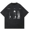 Streetwear Building Graphic Unisex T-Shirt Cotton Washed Black Tshirt Unisex Tops Tees Summer Short Sleeves T Shirt