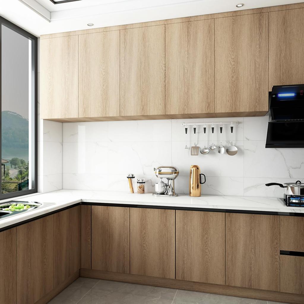 TOTIO Walnut Wood Grain Remake Ultra Wide Brown Wood Grain Wallpaper Oil Heat Light Brown Wood Grain Cutting Kitchen Bathroom Decoration Stylish