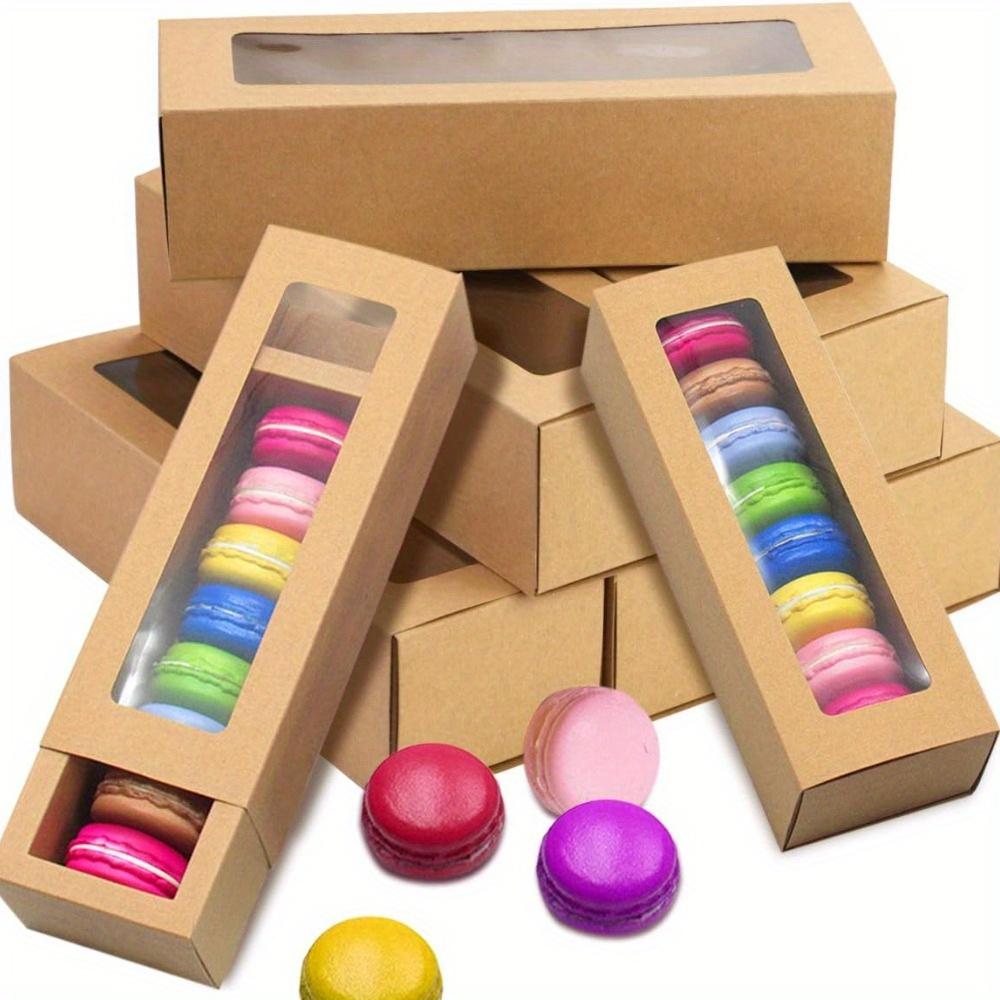 12pcs Macaron Packing Box Transparent Window Kraft Paper Dessert Packaging Box Cookies and Cakes Drawer Box Party Candy Gift Box Gift Party Supplies
