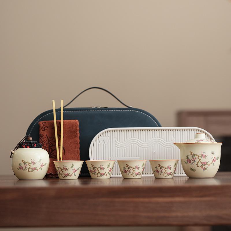 Керамика Гуочао Чашка Qingyun Kuaike с рисунком Цветущая глициния Набор для чая из печи Ru Портативный дорожный чайник Подарки