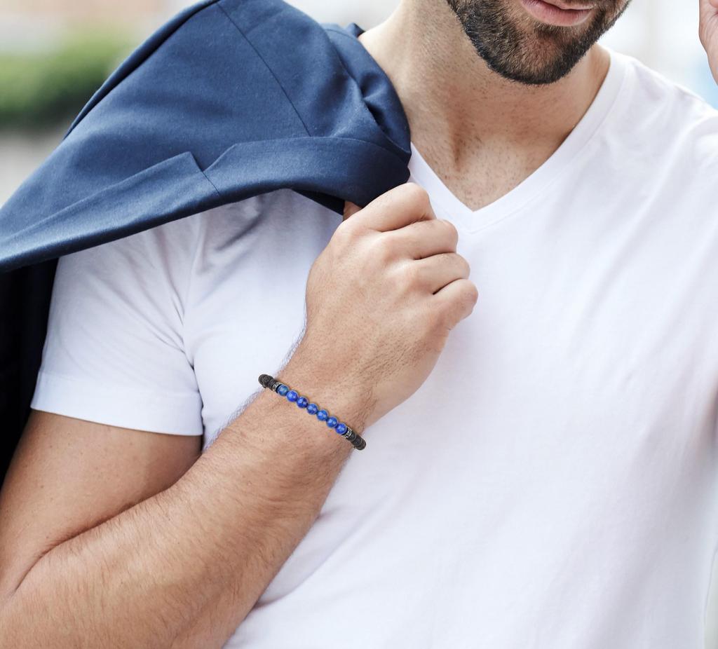 GAVU Men's Lapis Lazuli and Lava Stone Magnetic Power Stone Bracelet