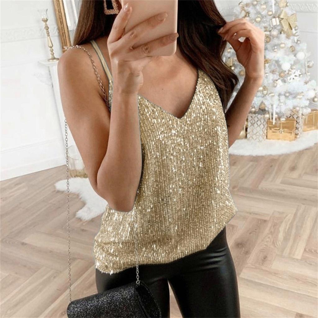 Fashion Womens Glitter Strappy Tank Tops Women Sexy Swing Vest