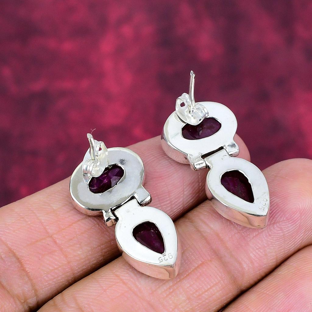 Рубиновые серьги, драгоценные камни, серьги ручной работы из цельного серебра 925 пробы, ювелирные изделия последнего дизайна