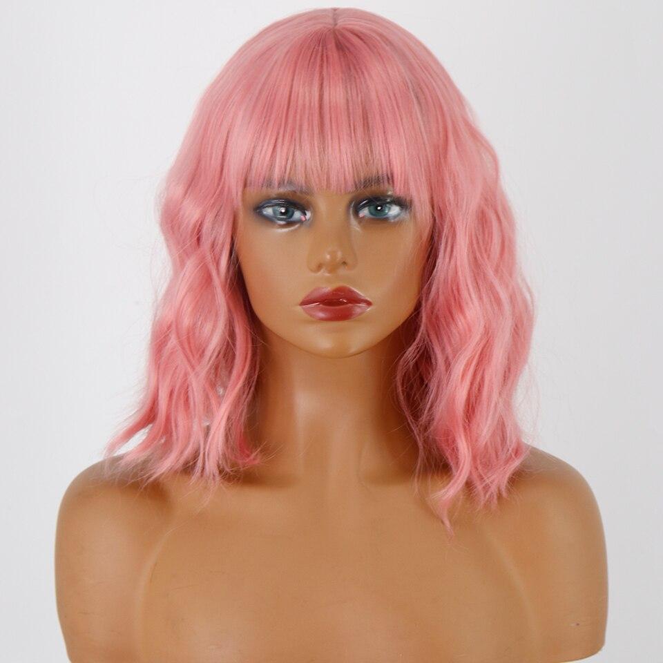 XINRAN Synthetic Short Amber Gold Wig Wave Wave Wave Hair with Air Bangs Female Synthetic Curly Hair Soft Wave Wig Suitable for Girl