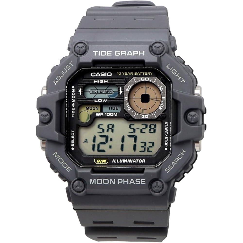 Casio WS-1700H-8AV Цифровые мужские часы График приливов Отображение данных о фазах луны Темно-серый