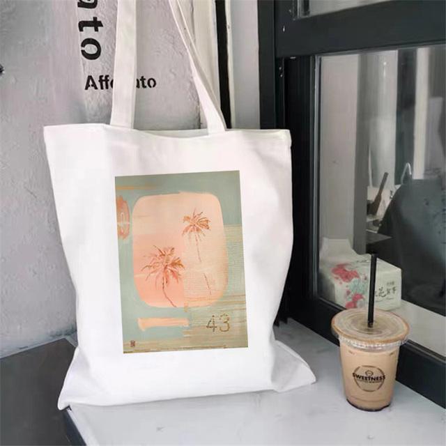 Белая простая сумка для покупок Милая сумка с принтом Kawaii Сумка для покупок Harajuku Холщовая сумка для покупок Сумка для девочек Сумка на одно плечо для женщин