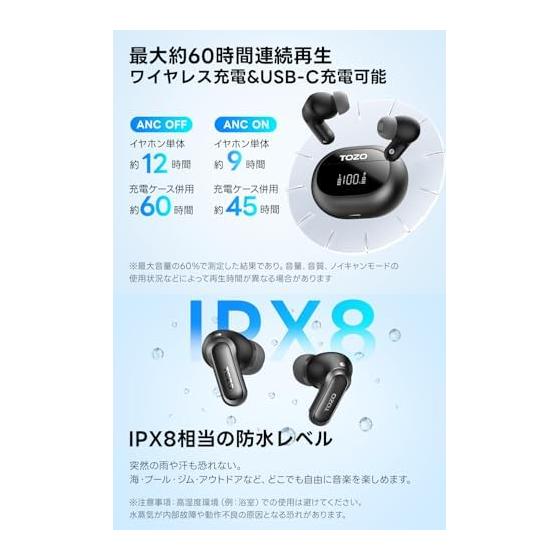 Наушники TOZO NC20 Беспроводные Bluetooth-наушники Адаптивный тип Гибридное активное шумоподавление (ANC) 52 дБ Снижение Средне-низкочастотный диапазон Теплое качество звука / Передовой пользовательский эквалайзер