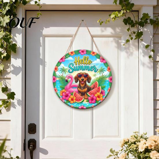Coastal Home Decor Hello Summer Door Sign, Spring Beach Flowers Welcome Wooden Seaside Decorations Front Hanging Plaque for Wall, Outdoor Porch Garden