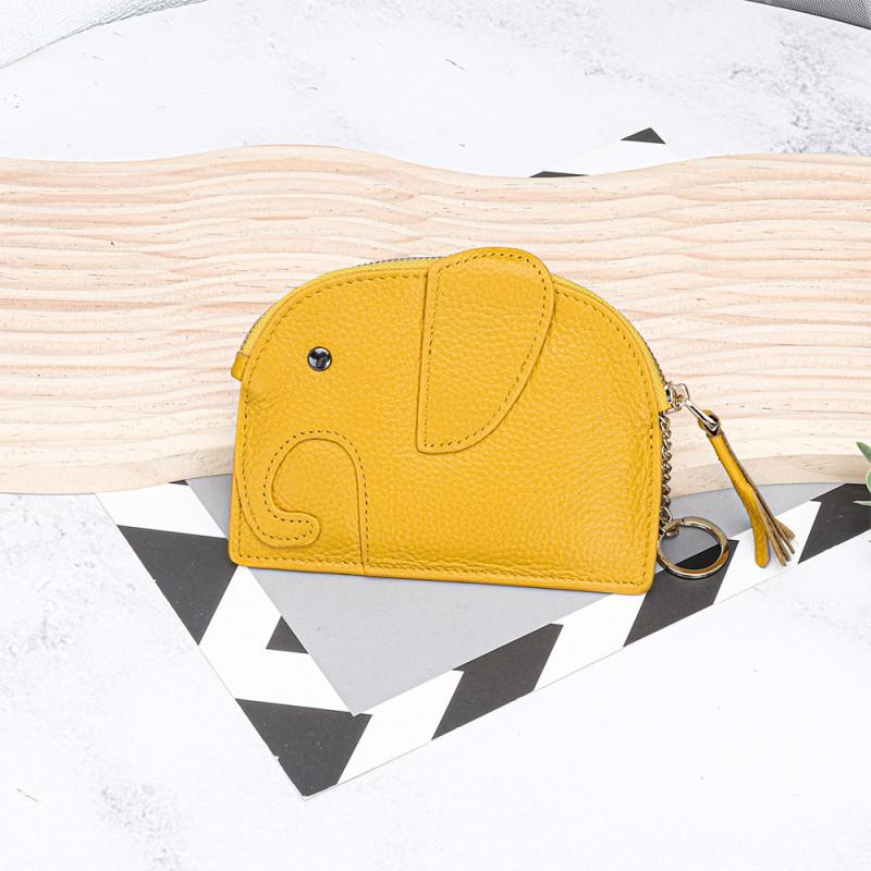 First-layer Cowhide Women's Change Purse Japanese Elephant Creative Tassel Zipper Bag Genuine Leather Key Coin
