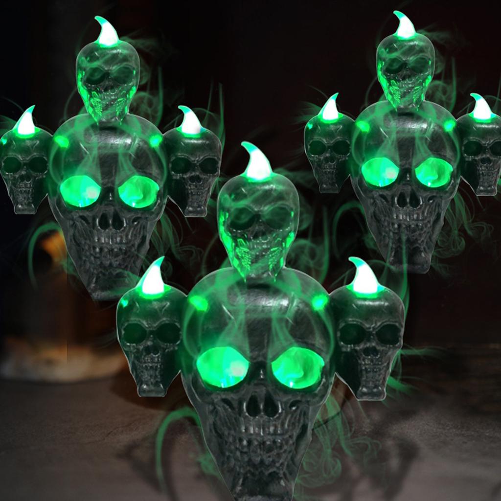 Halloween Skull Light Green LED Candle Light With Sandalwood Smoke Desktop Decoration for Halloween Party Haunted House Creating Horror Decoration