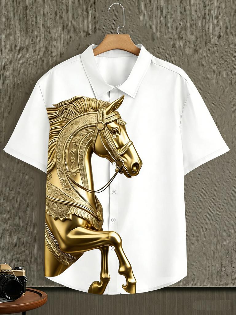 Fashion Short Sleeve 3d Animal Horse Print Men's Shirts Summer Casual Tops Beach Party Vacation Shirts Outdoor Men's and Women's Shirt