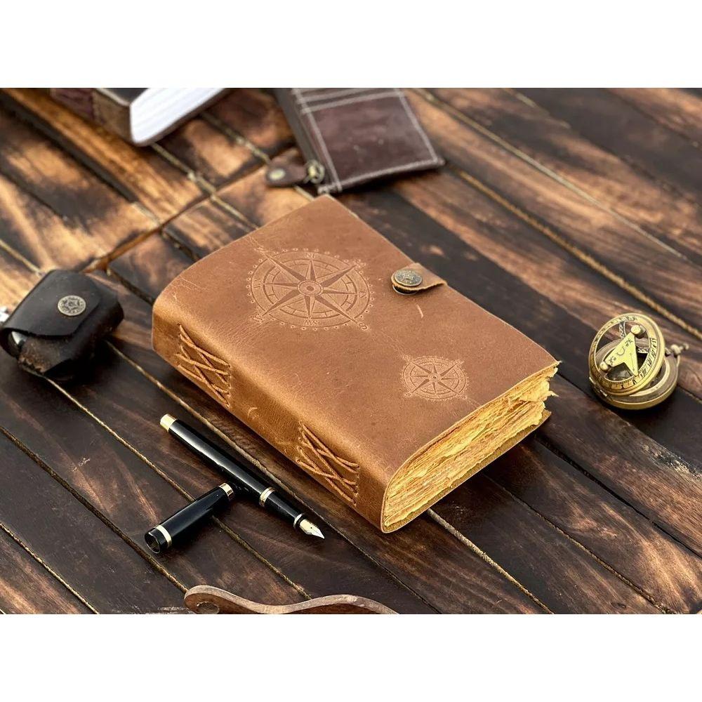 Compass Vintage Leather Journal Book Of Shadows Blank Spell Notebook