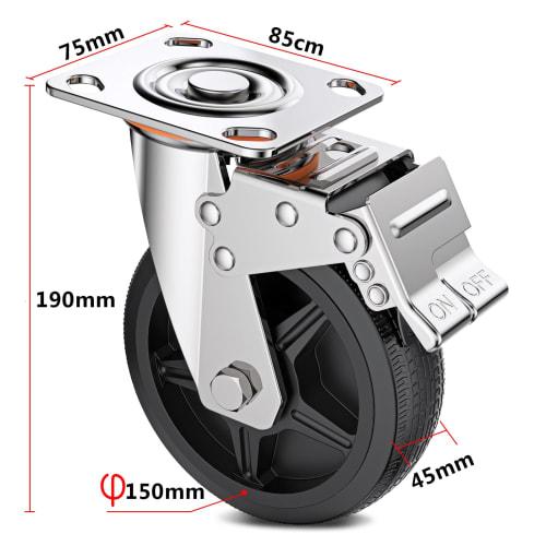 COOWOO 6-inch Casters, Set of 4, with Brakes, Heavy-Duty, 1000kg Load Capacity, 360-Degree Swivel, Quiet, Mute Series DIY Furniture Replacement Kit, 1