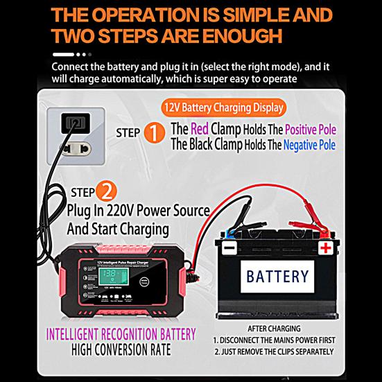 Moto Battery Charger Anti-deformed Safe Flame Retardant Short-circuit Protection Battery Maintainer for Truck