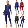 Women's Gymnastics Leotard Long Sleeve Rhinestone Glitter Bodysuit Figure Skating Full Body Suit Ballet Dancewear