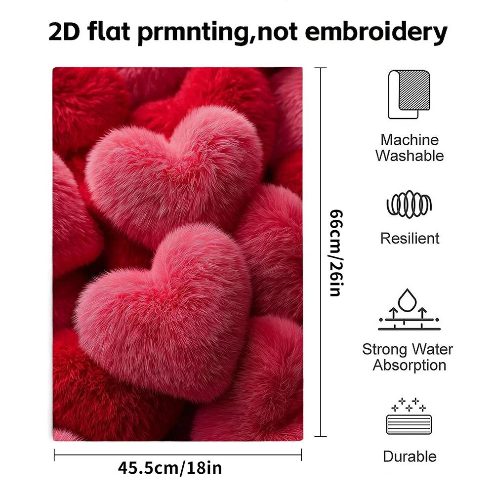 Red Plush Heart Bath Towel, Soft Absorbent Towel for Bath And Gift