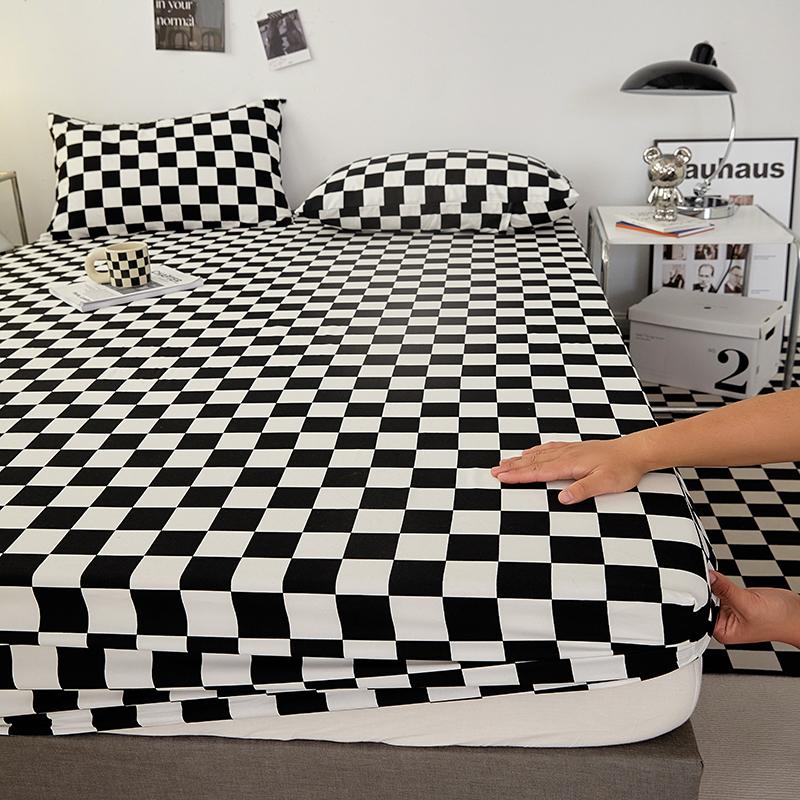 Pure Cotton Fitted Sheet With Anti Slip Elastic Band Plain Mattress Cover For Single Double Queen King Size Beds