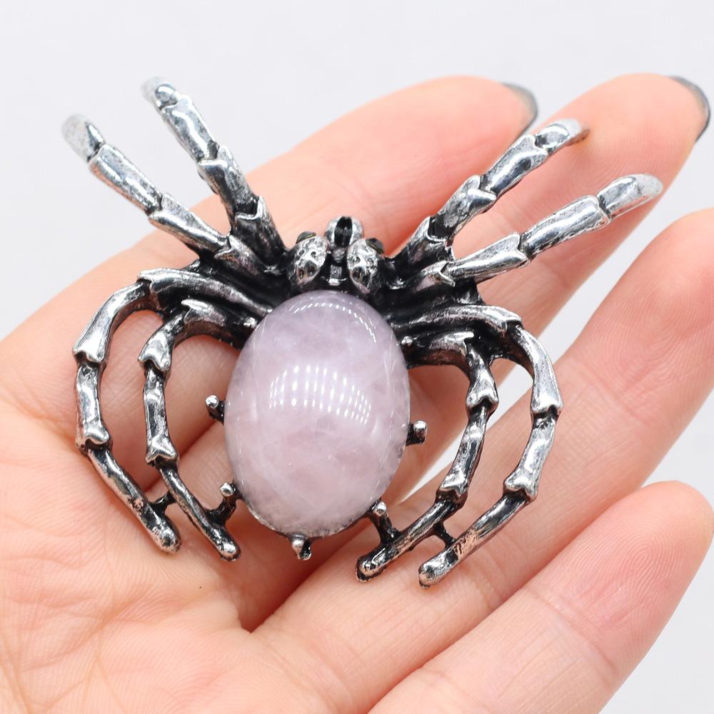 Women Brooch Natural Stone Spider-Shaped Pendant For Jewelry Making DIY Necklace Bracelet Clothes Shirts Accessory