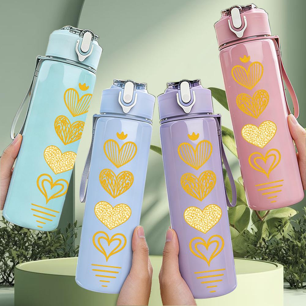 1PC Stack Golden Heart Silhouette 750ml Color Plastic Sports Water Bottle Leakproof Flip Straw Lid For Sports Office Home Use