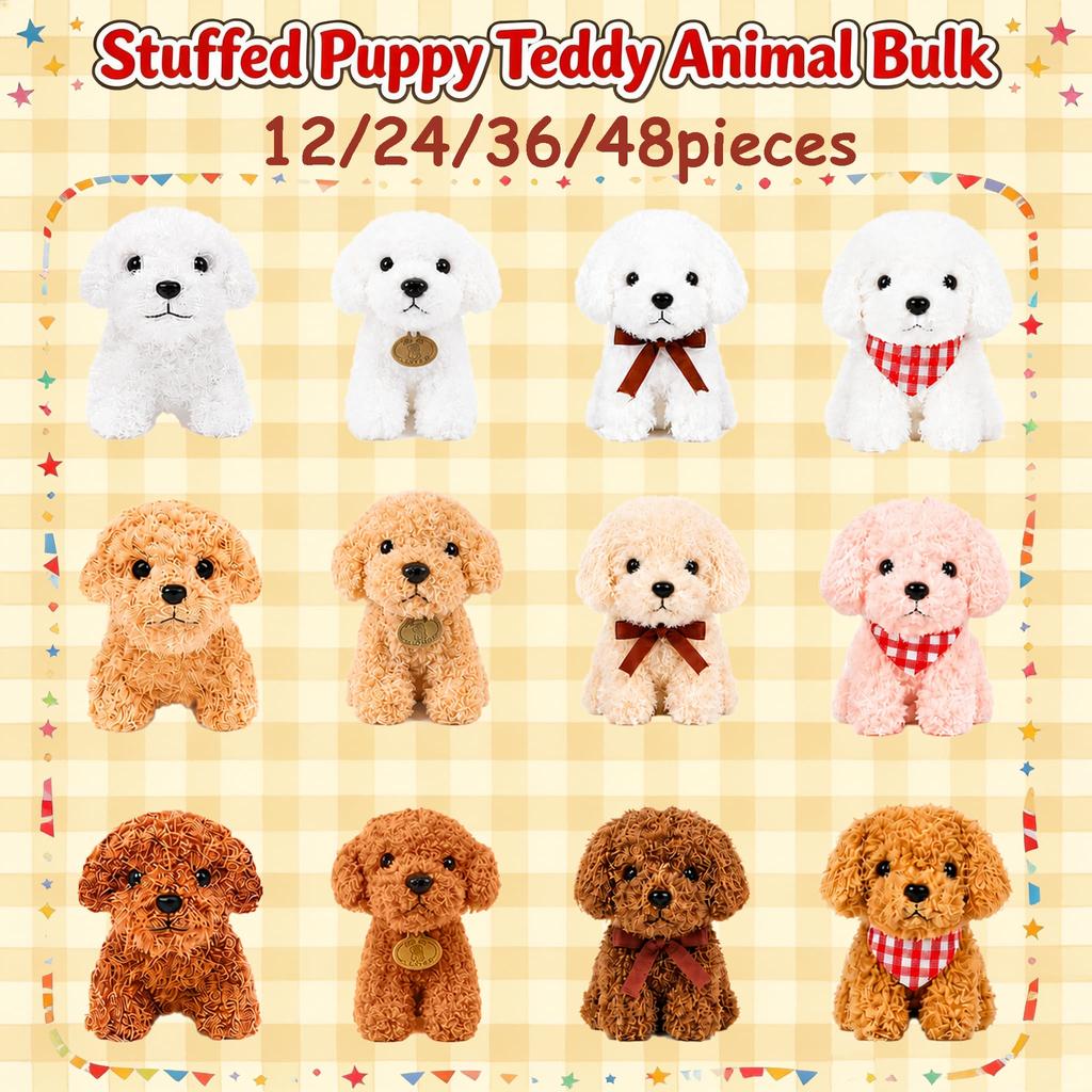 12-48Pcs Teddy Dog Plushies Bulk Adopt A Puppy Party Dog Birthday Gift Party Favor Puppy Stuffed Animal For Kids Party Decor