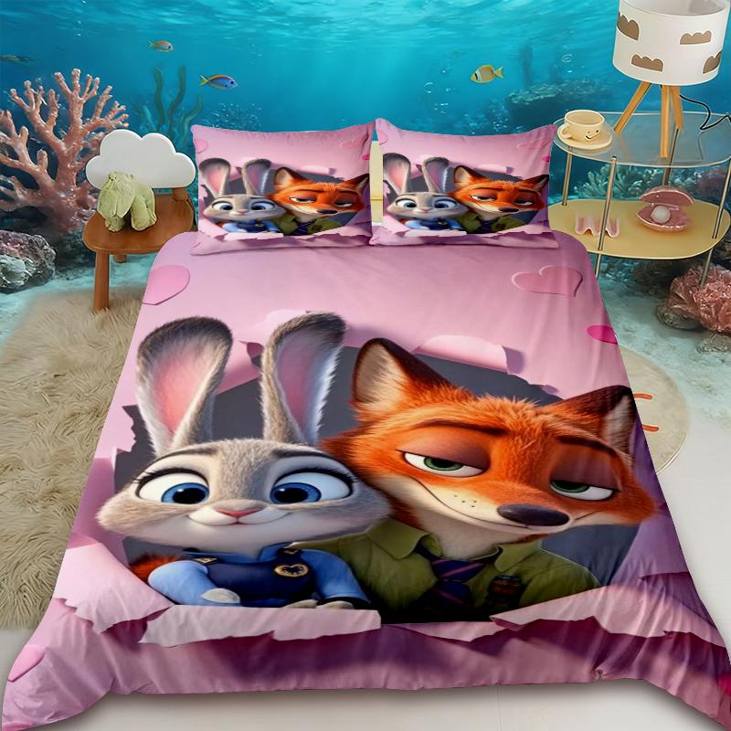 Anime Zootopia Kids Duvet Cover Judy Nick Bedding Set with 2 Pillowcase Skin-friendly Children Bedroom Dormitory Gifts