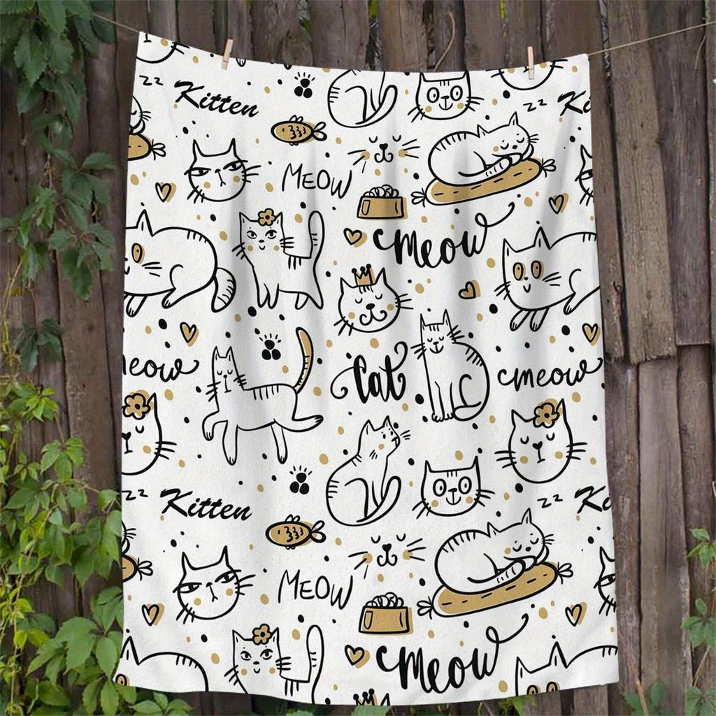 Cute Cat Pattern Blanket - Soft Cozy Throw with Meow Design, Perfect for Home Decor, Unique Gift for Cat Lovers
