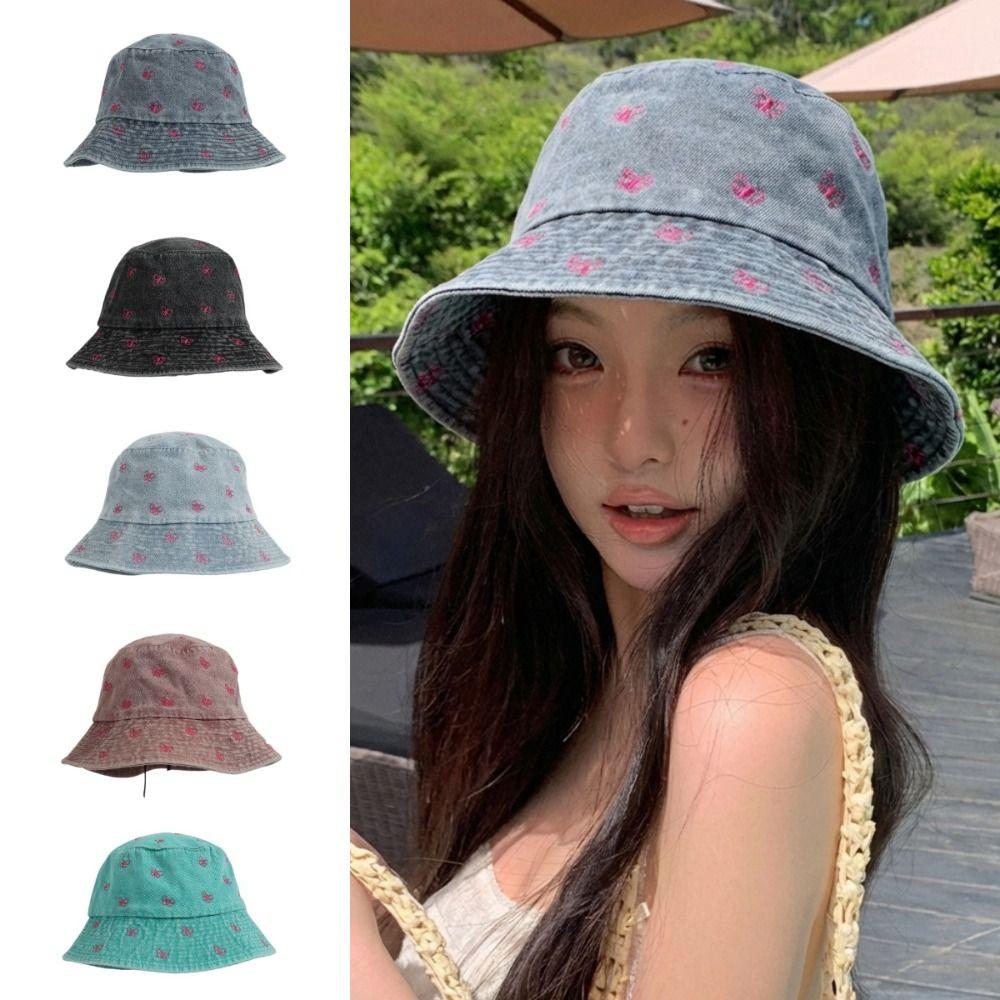 Windproof Butterfly Embroidered Cowboy Hat Retro Big Brim Sun Hat Fisherman's Hat Autumn