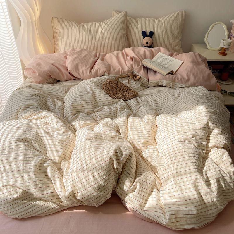 Комплект постельного белья в полоску INS Nordic Girls Мягкая простыня из стираного хлопка Queen King Size Комплект постельного белья Комплект наволочек Постельное белье