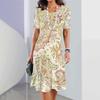 New Luxury Ethnic Print Dresses For Women's Elegant Midi Dresses Summer Female Short Sleeve Dress Fashion Oversized Clothes