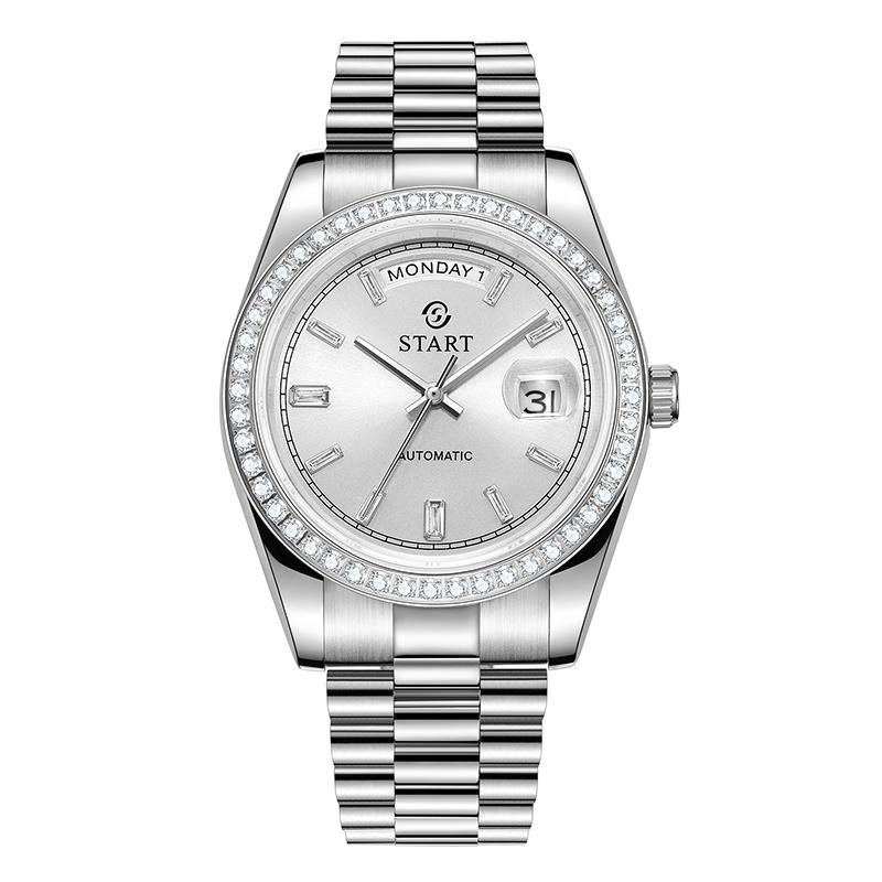 Start Men's Diamond Watch Automatic Mechanical Watch Waterproof Date Week Function Fashion Leather Watch