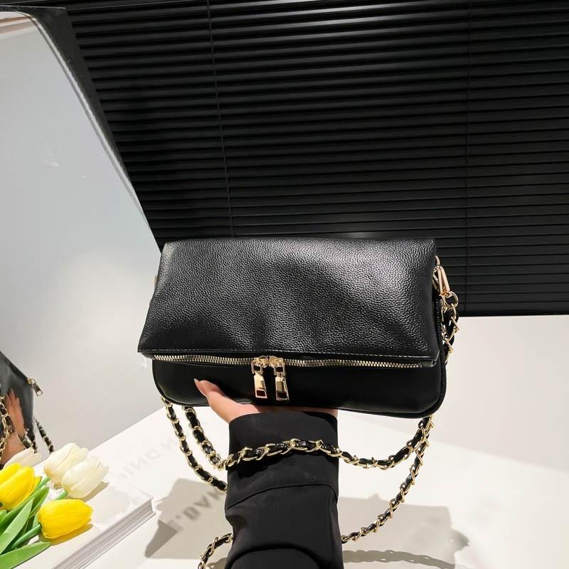 Модная подмышечная сумка из масляной кожи, простая и элегантная текстура, сумка-кроссбоди на цепочке через плечо
