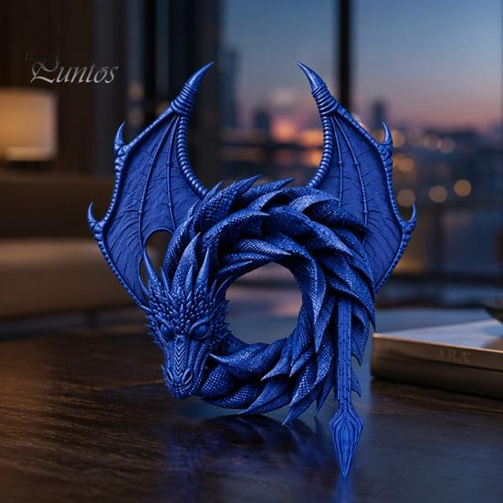 Декоративный праздничный венок 3D Креативное украшение в виде дракона, Реалистичное детализированное круглое украшение, Сезонный декор для дома Стильное настольное украшение для помещений,