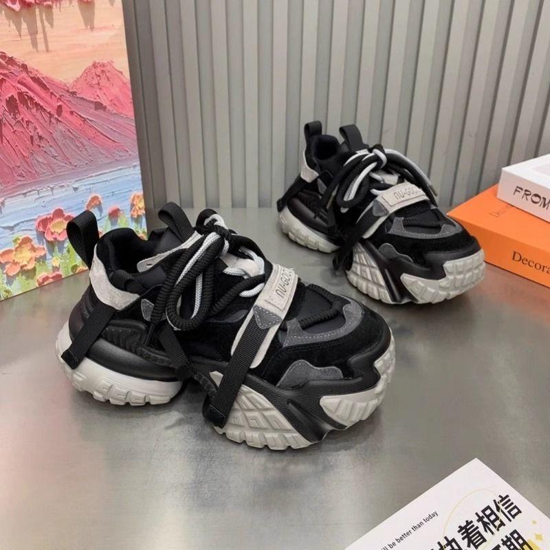 European Station Retro Style Thick-soled Polished Color-increasing Dad Shoes Women's 2025 New Autumn Color Matching Lace-up Sports Shoes