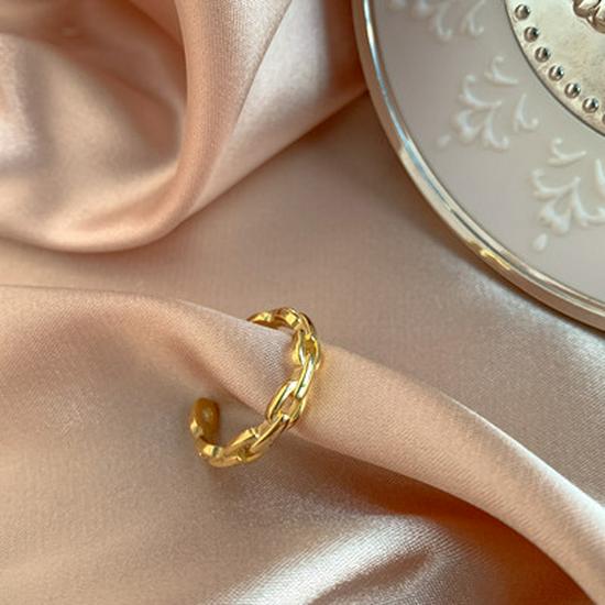 Серебряное кольцо S925 с открытой шинкой в виде плетеной цепи в стиле ретро для женщин