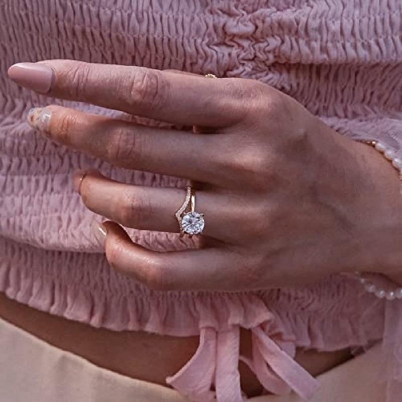 VQYSKO остроконечное V-образное кольцо с цирконом, штабелируемое кольцо с имитацией сердца, Вечное кольцо для женщин, ювелирные изделия, подарки для нее