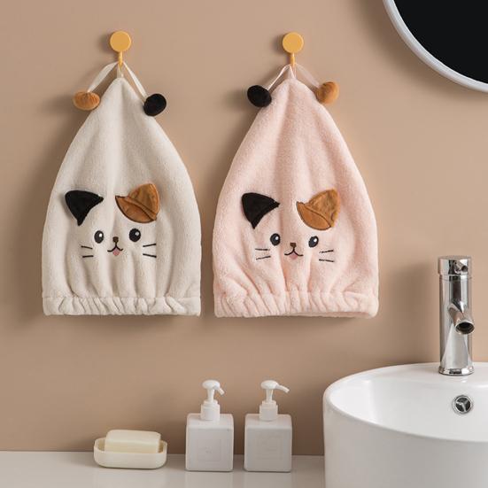 Полотенце для волос, супермягкое, эластичное, водопоглощающее, коралловый флис, милый кот, зимняя шапка для сушки волос в помещении, гаджет для ванной комнаты, ежедневное использование