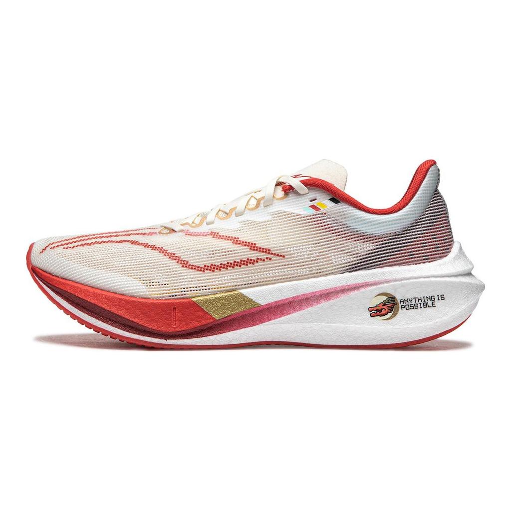 Li Ning Feidian 3 Challenger Ткань Амортизация Устойчивость к истиранию Дышащие Низкие Беговые кроссовки Женские Красный Белый ARMT038-25