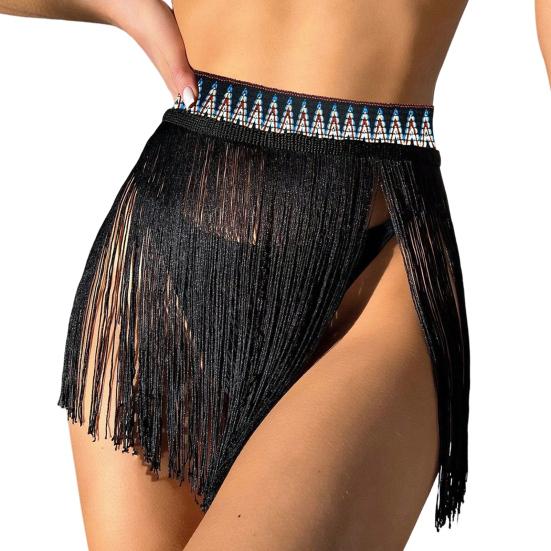 Юбка для плавания, накидка с высокой талией, однотонная, с кисточками, защита от солнца, пляжное бикини