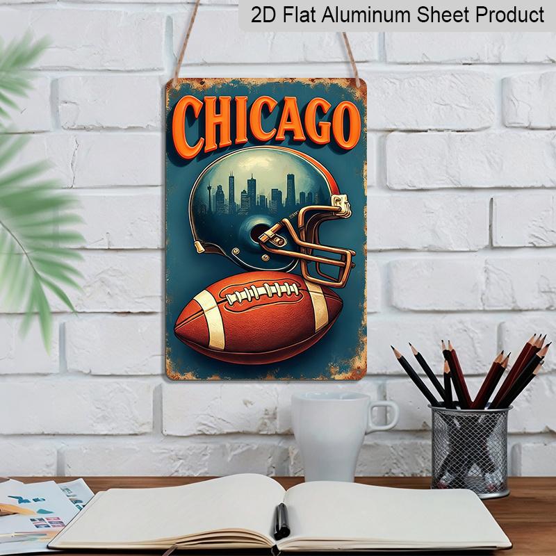 2D Flat Decorative Signs & PlaquesRetro Chicago Football Wall Hanging - Aluminum Sign, 8X12 Inches, Durable Aluminum Material, Suitable for Home