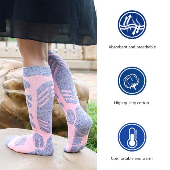 1 пара женских зимних лыжных носков, термоноски из хлопка с длинным паголенком, влагоотводящие, удобные, утолщенные, для занятий спортом на открытом воздухе