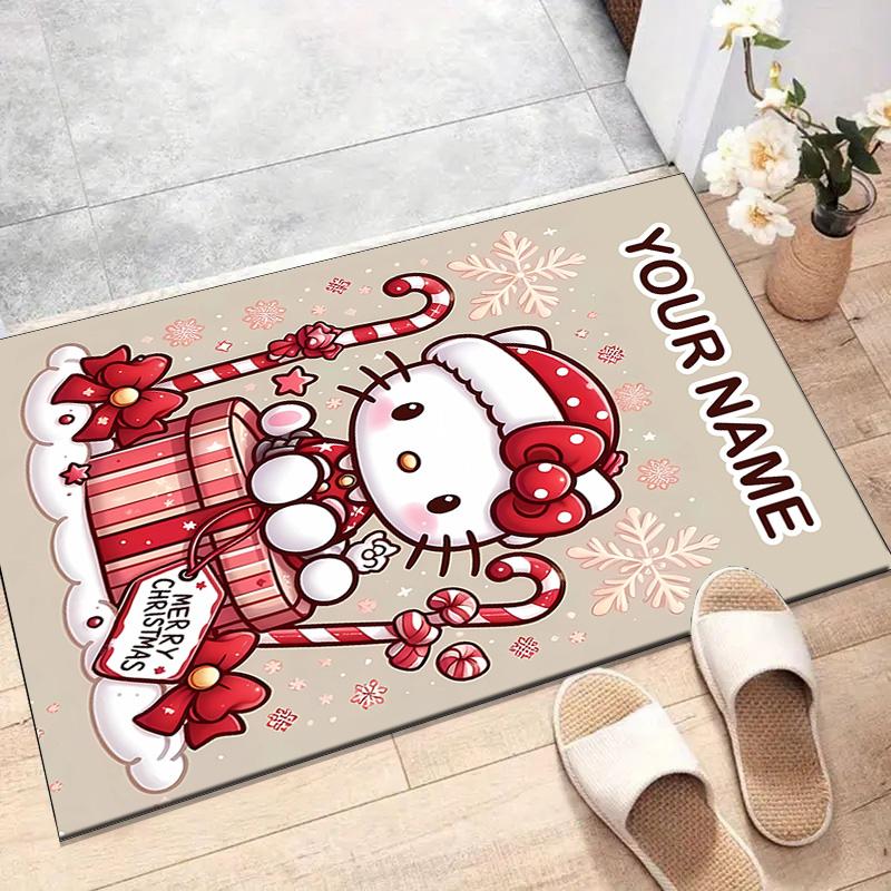 Custom HelloKitty Mat Personalized Name, Polyester Washable Indoor Entryway Rug, Gift for Christmas, Easter, Thanksgiving Day